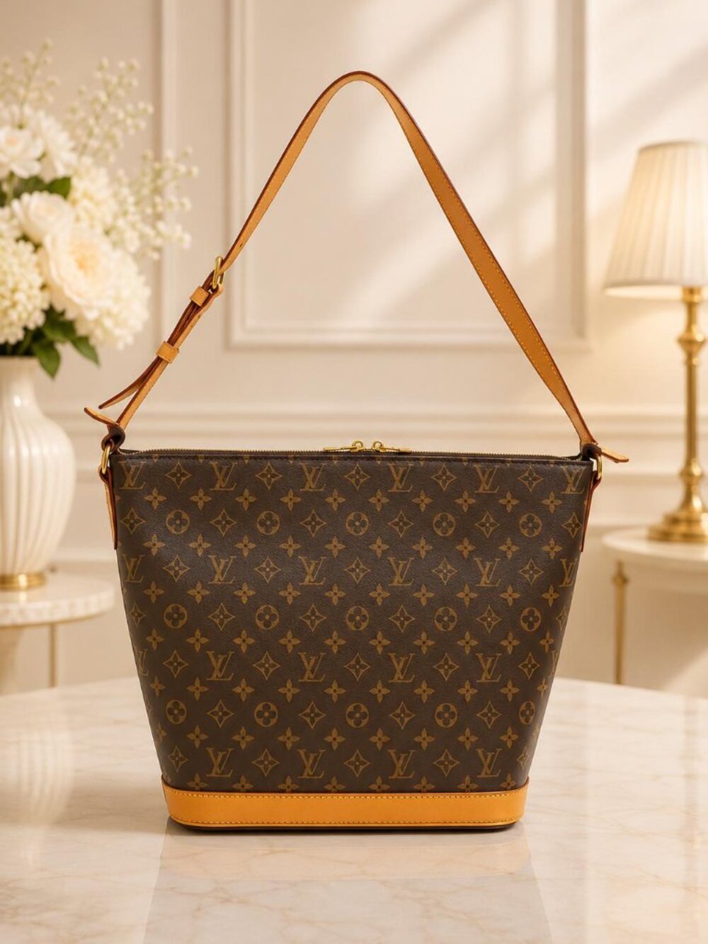 Authentic Louis Vuitton AmfARthree Monogram Shoulder Bag Brown Canvas Leather